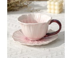 Vioolbloem koffiekop - kop-en-schotel set - bloemen koffiekop - keramische koffiekop - drinkbeker - theekopje - 300ml - Gebruik voor diverse gelegenheden - paars
