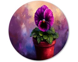 Viooltje in kleurrijke achtergrond - Bloem wanddecoratie rond - Wandpaneel viooltje - Impressionisme - Dibond wandkunst rond - Woonkamer accessoires - muurcirkel aluminium 40x40 cm