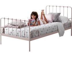 Vipack Alice Metalen Bedframe met Lattenbodem - Kinderbed - 90x200 cm - Lichtroze