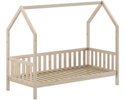 Vipack Bed Cabane met hekje - 90 x 200 cm - naturel