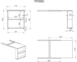 Vipack Bureau voor halfhoogslaper Pino/Scott - 67,9 x 72 x 71,3 cm - wit