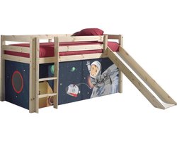 Vipack - Halfhoogslaper Astrid dennenhout met glijbaan - 90x200 - Bruin