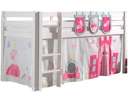 Vipack - Halfhoogslaper Charlotte met bedtent & opbergzakjes Princess II - 90x200 - Wit