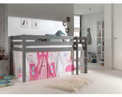 Vipack - Halfhoogslaper Charlotte met bedtent Princess II - 90x200 - Grijs