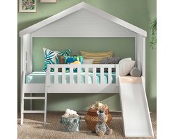 Vipack Halfhoogslaper HuisBed met glijbaan - 90 x 200 cm - wit