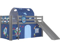 Vipack - Halfhoogslaper met glijbaan Astrid met bedtent, - 90x200 - Grijs