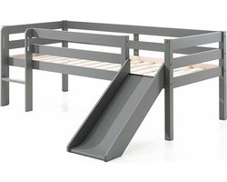 Vipack Halfhoogslaper Pino met glijbaan - 90 x 200 cm - grijs