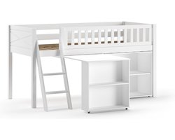 Vipack Halfhoogslaper Scott met bureau en boekenkast - 90 x 200 cm - wit