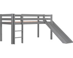 Vipack Hoogslaper Pino met glijbaan - 90 x 200 cm - grijs