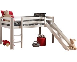 Vipack Hoogslaper Pino met glijbaan - 90 x 200 cm - wit