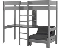Vipack Hoogslaper Pino met zetelbed - 90 x 200 cm - grijs