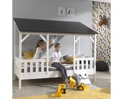 Vipack - Kids House bed   - 90x200 - Wit met zwart dak