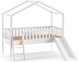 Vipack Kinderbed met Glijbaan Dallas 90x200cm - Halfhoogslaper - Kajuitbed - Bed als Huis - Peuterbed - Ledikant - Bedframe Wit
