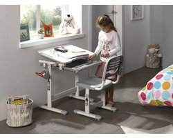 Vipack-Kinderbureau-verstelbaar-Comfortline-201-met-stoel-grijs-en-wit