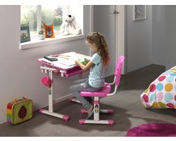 Vipack-Kinderbureau-verstelbaar-Comfortline-201-met-stoel-roze-en-wit