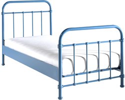 Vipack New York Kinderbed - Metalen Bedframe met Lattenbodem - 90x200 cm - Blauw