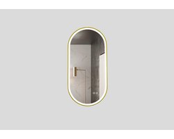 Vips Badkamerspiegel 120 cm - Goud - LED Verlichting - Anti-condens - Tijdsaanduiding - Rond - Ovaal
