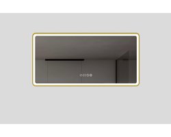 Vips Badkamerspiegel 120 cm - Goud - Rechthoekig - LED Verlichting - Anti-condens - Tijdsaanduiding