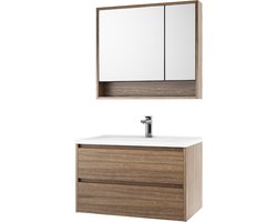 Vireno Wastafelmeubelset 80 cm - Badkamermeubel - Voorgemonteerd - Soft-close - Spiegelkast - Badkamer - Zwart