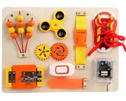 Virosa Busy Board – Educatief Houten Activiteitenbord – Reisspeelgoed Baby & Peuter – Sensorisch Montessori Speelgoed – Fijne Motoriek Ontwikkeling – Educatief Babyspeelgoed voor Onderweg