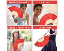 VirtuBuy- Decoratieve ribwaaiers - Chinese stijl - handgeschepte papieren vouwwaaiers - hout - doe-het-zelf lege vakken - bruidsdans - huwelijkscadeau - party - cosplay accessoires - rood.