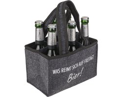 Virtubuy - Flessen Carrier - Tas voor 6 Flessen - Stijlvol en Praktisch - Grijze Tas met Borduring - Perfect voor Feestjes - Ideaal voor Vaderdag