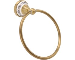 VirtuBuy- Handdoekring - Badkameraccessoire - Messing - Wandmontage - Blauw - Wit - Porselein - Antiek design - Handdoekhouder - Vintage - Badkamerdecoratie - Geschikt voor handdoeken - Messing & Porselein - Wandgemonteerd Handdoekenrek