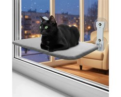 Virtubuy - Hangmat voor katten - Opvouwbaar kattenbed, raamhuisdierverblijf, glazen hangende zuignap - Geschikt voor kleine huisdieren - Wit en grijs - Kattenbenodigdheden voor balkon - Comfortabel en duurzaam - Kattenzonnestoel