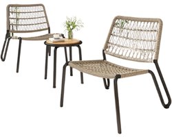 VirtuBuy® - Tuinset - Balkonset 2 personen - Balkonset - Bistro set - Tuintafel - Massief acacia tafelblad - 2 personen - Gegalvaniseerd staal - 3 delig - Creme Wit