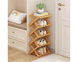VirtuBuy - Verticaal Schoenenrek - Bamboe - Opvouwbaar - Vrijstaand - Entryway Kast - Organizer - Schoenen Plank - 5 Tier - Geschikt voor Hal - Gangen - Woonkamer - Kleine Ruimtes - 10x10x28 inch