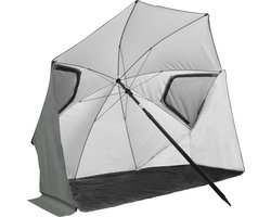 VirtuFit Strandparasol Premium - Windscherm - Grijs - 200 x 212 cm - Windscherm met Afrits Vlakken - Stevige Constructie - Strandparasol met Draagtas - Strandparasols - Strand Parasol - Strandtent
