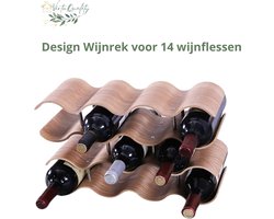 VirtuQuality ® - 4-Tier Golf Wijnrek - Bamboe Aanrecht Display - Opslag voor 14 Flessen - Hout Kunst Design - Wijnrek Home Deco - Geel