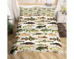 Vis en Jacht Thema Dekbedovertrek Set Beige Houten Plank Decor