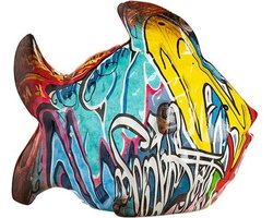 Vis sculptuur in Graffiti motief | Street Art | H. 12,5 cm