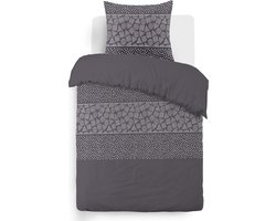 VISION Arthur Dekbedovertrekset - 100% katoen: zacht en soepel - Eenpersoons - Dekbedovertrek 140 x 200 cm met 1 bijhorende sloop -Grijs en wit - Oekotex gecertificeerd