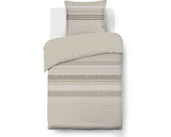 VISION Athony Dekbedovertrekset - 100% katoen: zacht en soepel - Eenpersoons - Dekbedovertrek 140 x 200 cm met 1 bijhorende sloop -Beige - Oekotex gecertificeerd