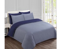 VISION Bicolor - Tweezijdig omkeerbaar Dekbedovertrekset - 100% katoen: zacht en soepel - Eenpersoons - Dekbedovertrek 135 x 200 cm met 1 bijhorende sloop 80 x 80cm - Grijs / Blauw - Oekotex gecertificeerd