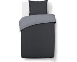 VISION Bicolor - Tweezijdig omkeerbaar Dekbedovertrekset - 100% katoen: zacht en soepel - Eenpersoons - Dekbedovertrek 140 x 200 cm met 1 bijhorende sloop - Antraciet / Grijs - Oekotex gecertificeerd