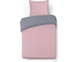 VISION Bicolor - Tweezijdig omkeerbaar Dekbedovertrekset - 100% katoen: zacht en soepel - Eenpersoons - Dekbedovertrek 140 x 200 cm met 1 bijhorende sloop - Grijs / Roze - Oekotex gecertificeerd