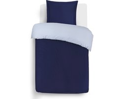 VISION Bicolor - Tweezijdig omkeerbaar Dekbedovertrekset - 100% katoen: zacht en soepel - Eenpersoons - Dekbedovertrek 140 x 200 cm met 1 bijhorende sloop - Blauw/grijs - Oekotex gecertificeerd