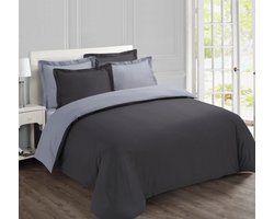 VISION Bicolor - Tweezijdig omkeerbaar Dekbedovertrekset - 100% katoen: zacht en soepel - Kingsize - Dekbedovertrek 260 x 240 cm met 2 bijhorende slopen - Antraciet / Grijs - Oekotex gecertificeerd