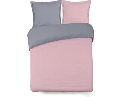 VISION Bicolor - Tweezijdig omkeerbaar Dekbedovertrekset - 100% katoen: zacht en soepel - Lits-jumeaux - Dekbedovertrek 240 x 220 cm met 2 bijhorende slopen - Grijs / Roze - Oekotex gecertificeerd