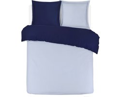 VISION Bicolor - Tweezijdig omkeerbaar Dekbedovertrekset - 100% katoen: zacht en soepel - Lits-jumeaux - Dekbedovertrek 240 x 220 cm met 2 bijhorende slopen - Blauw/grijs - Oekotex gecertificeerd