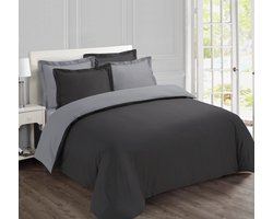 VISION Bicolor - Tweezijdig omkeerbaar Dekbedovertrekset - 100% katoen: zacht en soepel - Lits-jumeaux - Dekbedovertrek 240 x 220 cm met 2 bijhorende slopen - Antraciet / Grijs - Oekotex gecertificeerd