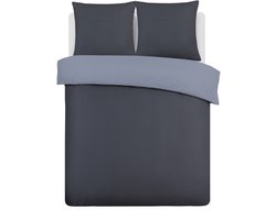 VISION Bicolor - Tweezijdig omkeerbaar Dekbedovertrekset - 100% katoen: zacht en soepel - Tweepersoons - Dekbedovertrek 155 x 220 cm met 2 bijhorende slopen 80 x 80cm - Antraciet / Grijs - Oekotex gecertificeerd