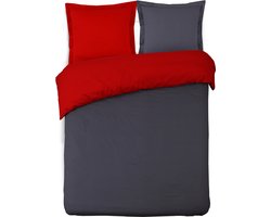 VISION Bicolor - Tweezijdig omkeerbaar Dekbedovertrekset - 100% katoen: zacht en soepel - Tweepersoons - Dekbedovertrek 200 x 200 cm met 2 bijhorende slopen - Grijs / Rood - Oekotex gecertificeerd