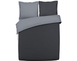 VISION Bicolor - Tweezijdig omkeerbaar Dekbedovertrekset - Tweepersoons - Dekbedovertrek 200 x 200 cm met 2 bijhorende slopen - 100% katoen - Antraciet/grijs