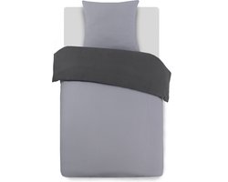VISION Flanel - Tweezijdig omkeerbaar Dekbedovertrekset - 100% katoen flanel: warm en zacht - Eenpersoons - Dekbedovertrek 140 x 200 cm met 1 bijhorende sloop - Grijs / Antraciet - Oekotex gecertificeerd