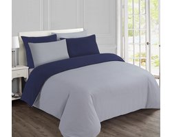 VISION Flanel - Tweezijdig omkeerbaar Dekbedovertrekset - 100% katoen flanel: warm en zacht - Eenpersoons - Dekbedovertrek 140 x 200 cm met 1 bijhorende sloop - Grijs / Blauw - Oekotex gecertificeerd