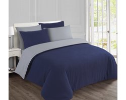 VISION Flanel - Tweezijdig omkeerbaar Dekbedovertrekset - 100% katoen flanel: warm en zacht - Kingsize - Dekbedovertrek 260 x 240 cm met 2 bijhorende slopen - Grijs / Blauw - Oekotex gecertificeerd